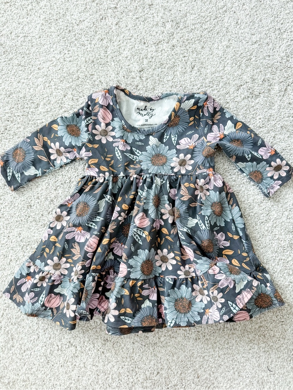 Gray Floral 3/4-Sleeve Kids Peplum top